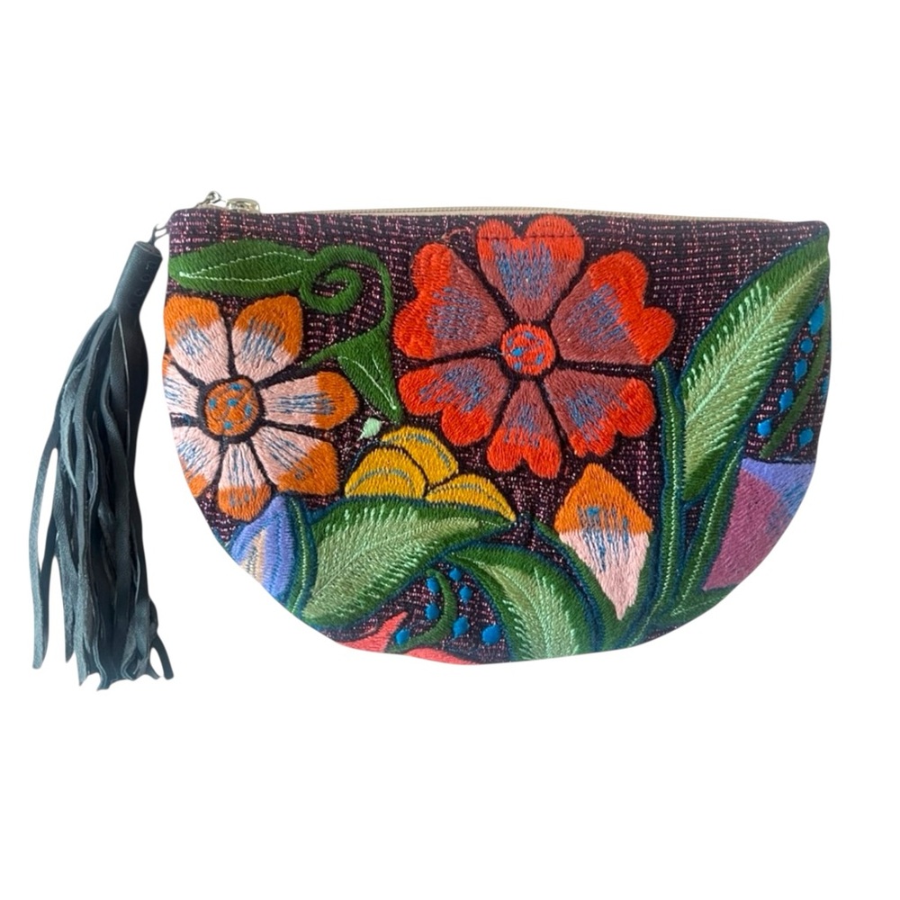 Mexican Floral Embroidered Clutch with Tassel